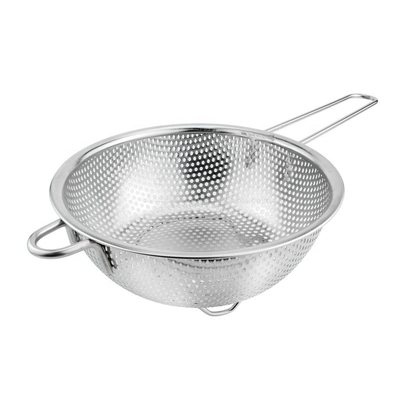 Kitchenware Stainless Steel Fruit Vegetable Rice Washing Drain Filter Strainer Wire Mesh Storage Basket with Long Handle