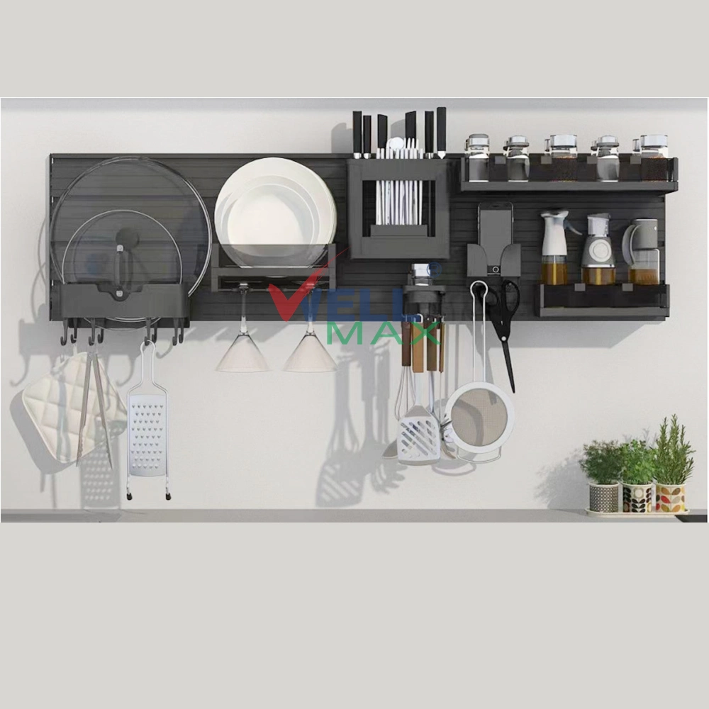 Dark Brown Black Aluminum Multi-Functional Kitchen Wall-Mounted Storage Rack