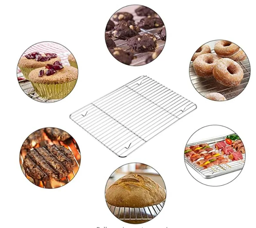 Cooling Rack Set of 4, Roasting Baking Racks Stainless Steel for Baking Sheet Toaster Oven Pan, Healthy & Rust Free, Mirror Finish & Dishwasher Safe