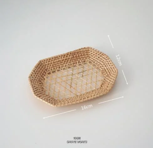 Rattan Fruit Basket Hand-Woven Tray Breakfast Bread Small Basket Fruit Tray Home Living Room Storage Basket Shooting Props