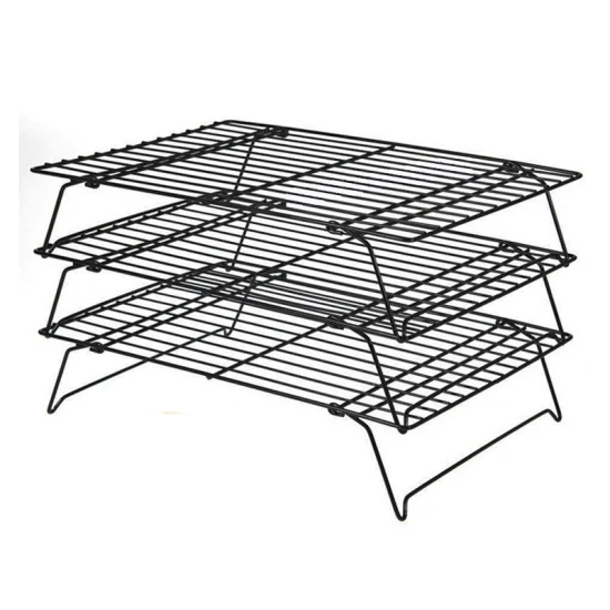 3-stufiges, stapelbares Kühlregal aus antihaftbeschichtetem Drahtkuchen zum Stapeln von Backen, Keksen und Gebäck Bl15982